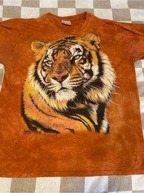 Vintage Y2K The Mountain Tiger Shirt Mens XL Orange Big Cat Wildlife 2000 USA